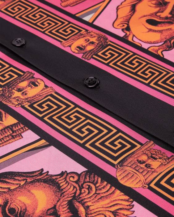 roz și imprimeu cămașă de mătase le maschere Versace bărbați îmbrăcăminte 40L61307