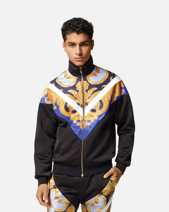 albastru si auriu hanorac barocco 660 cu fermoar Versace bărbați îmbrăcăminte 40L61417