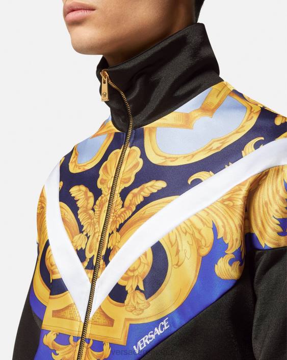 albastru si auriu hanorac barocco 660 cu fermoar Versace bărbați îmbrăcăminte 40L61417