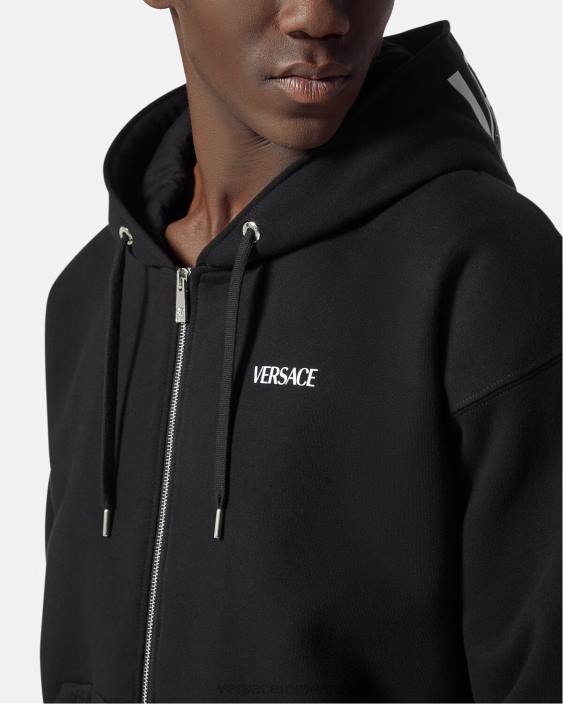 negru hanorac cu fermoar cu logo Versace bărbați îmbrăcăminte 40L61413