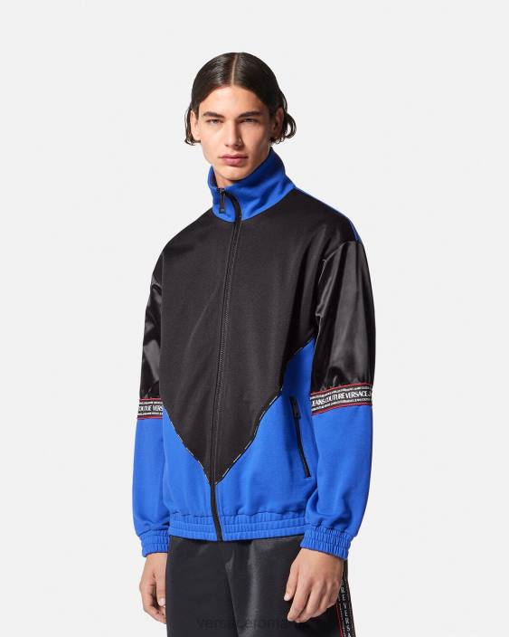 negru hanorac cu fermoar cu logo Versace bărbați îmbrăcăminte 40L62409