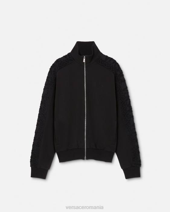 negru hanorac cu fermoar terry cu logo Versace bărbați îmbrăcăminte 40L61427