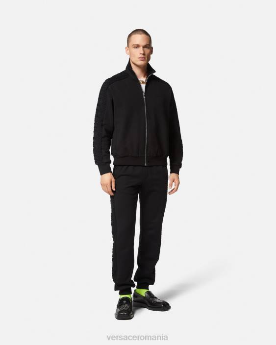 negru hanorac cu fermoar terry cu logo Versace bărbați îmbrăcăminte 40L61427
