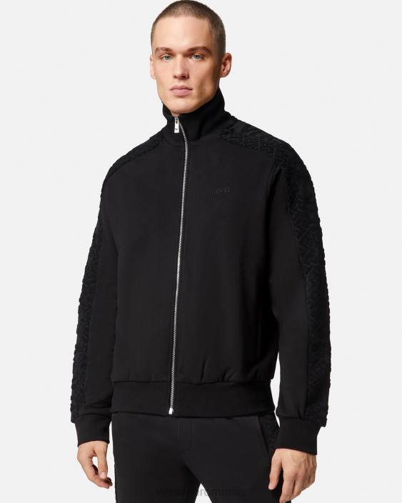 negru hanorac cu fermoar terry cu logo Versace bărbați îmbrăcăminte 40L61427
