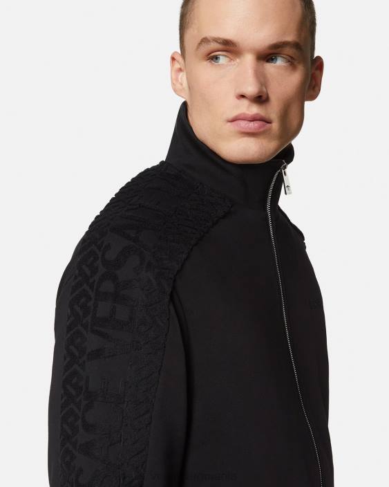 negru hanorac cu fermoar terry cu logo Versace bărbați îmbrăcăminte 40L61427