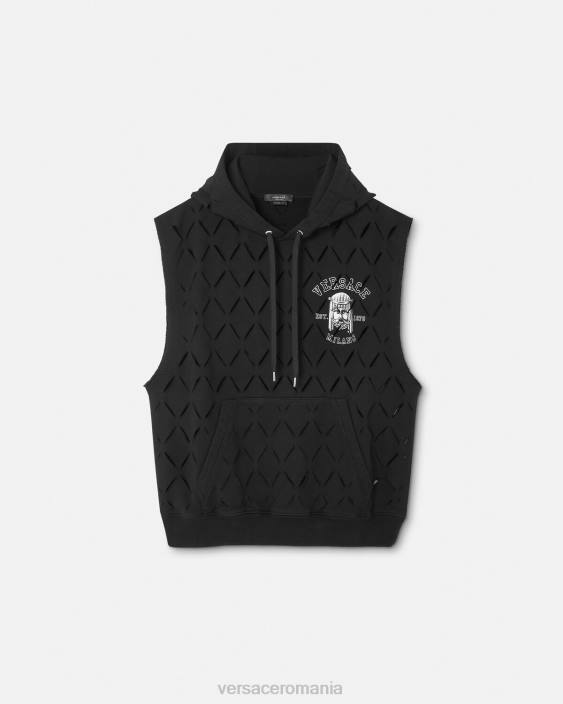 negru hanorac cu logo la maschera tăiat Versace bărbați îmbrăcăminte 40L61423