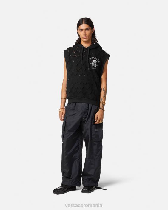 negru hanorac cu logo la maschera tăiat Versace bărbați îmbrăcăminte 40L61423