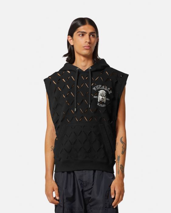 negru hanorac cu logo la maschera tăiat Versace bărbați îmbrăcăminte 40L61423