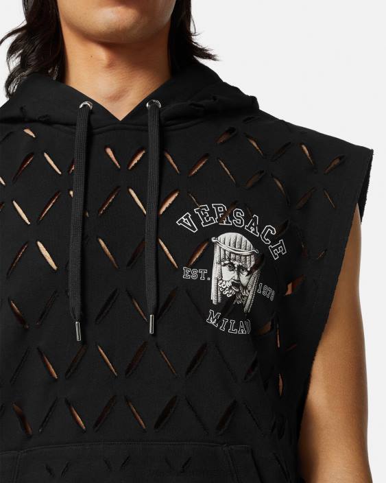 negru hanorac cu logo la maschera tăiat Versace bărbați îmbrăcăminte 40L61423