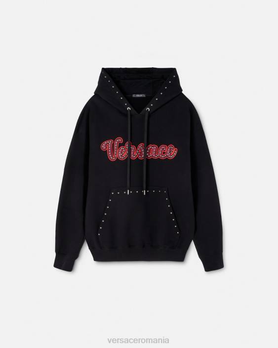 negru hanorac cu logo-ul varsity cu împânzire Versace bărbați îmbrăcăminte 40L61425