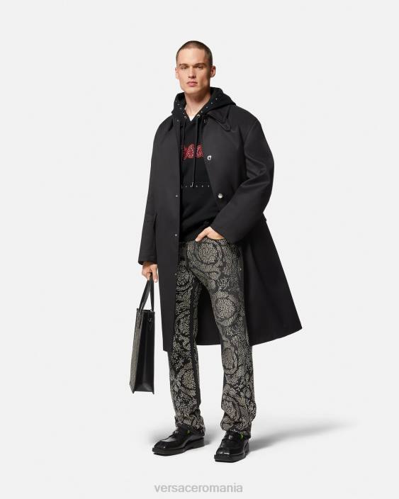 negru hanorac cu logo-ul varsity cu împânzire Versace bărbați îmbrăcăminte 40L61425