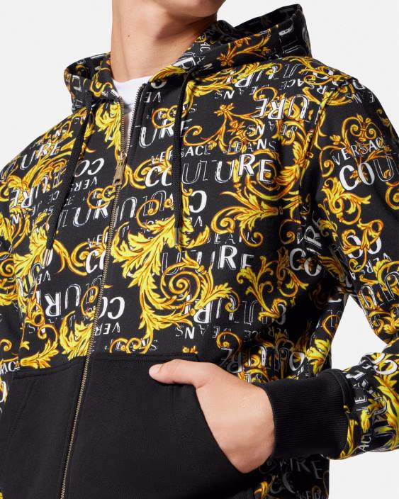 negru si auriu hanorac cu fermoar logo couture Versace bărbați îmbrăcăminte 40L62403