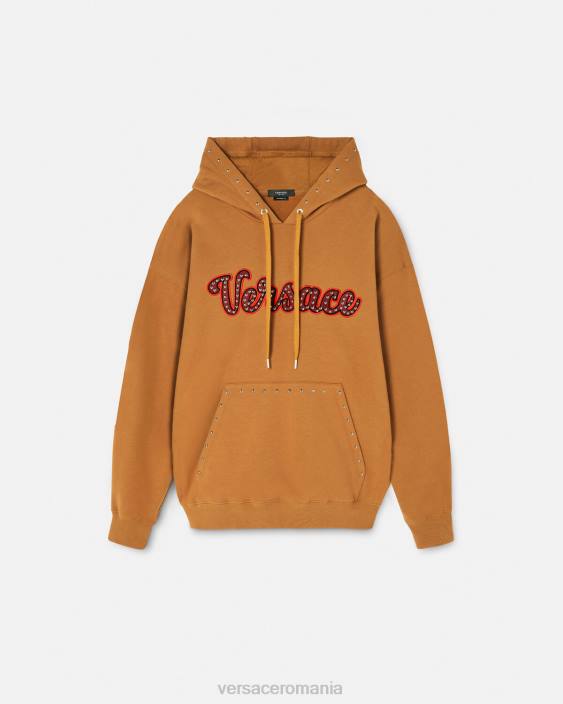 portocale hanorac cu logo-ul varsity cu împânzire Versace bărbați îmbrăcăminte 40L61426