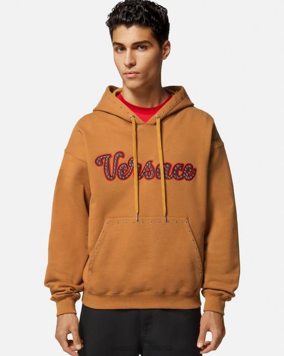 portocale hanorac cu logo-ul varsity cu împânzire Versace bărbați îmbrăcăminte 40L61426