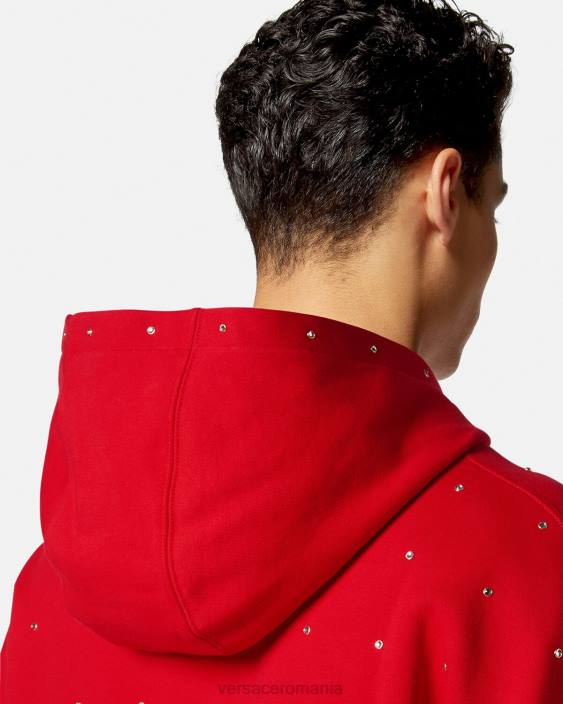 roșu hanorac baroc cu rețea de cristal Versace bărbați îmbrăcăminte 40L61421