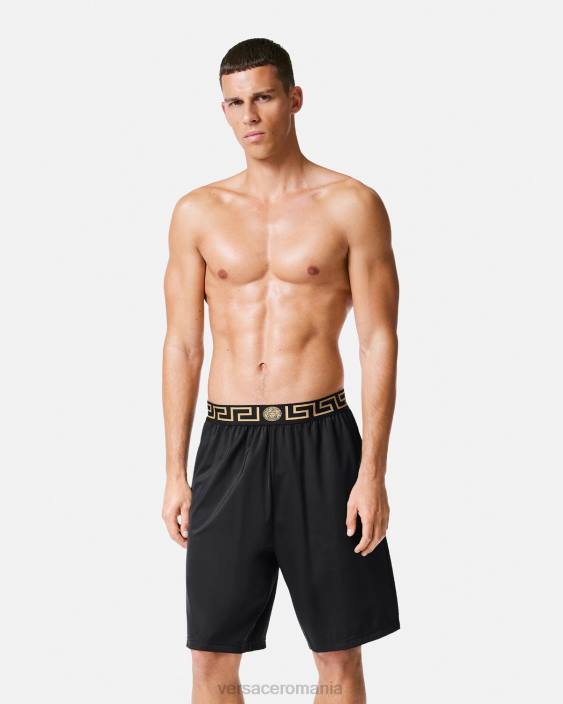 negru greca border long boardshorts Versace bărbați îmbrăcăminte 40L61455