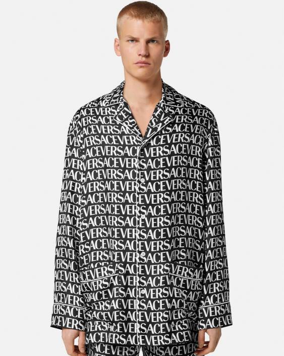 negru și imprimat top de pijama peste tot Versace bărbați lenjerie intimă și îmbrăcăminte de plajă 40L61737