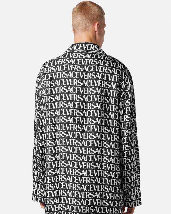 negru și imprimat top de pijama peste tot Versace bărbați lenjerie intimă și îmbrăcăminte de plajă 40L61737