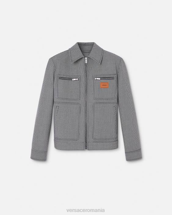 alb negru jachetă cu fermoar din picior de găin Versace bărbați îmbrăcăminte 40L61259