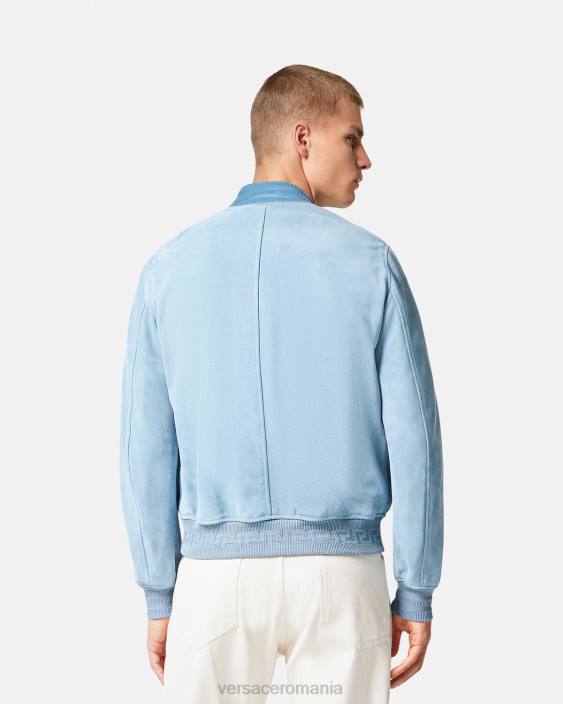 albastru deschis geaca din piele intoarsa cu logo baroc seashell Versace bărbați îmbrăcăminte 40L61223