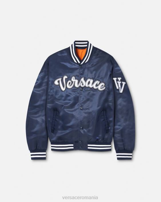 albastru jachetă bomber de nailon de varsity Versace bărbați îmbrăcăminte 40L61230