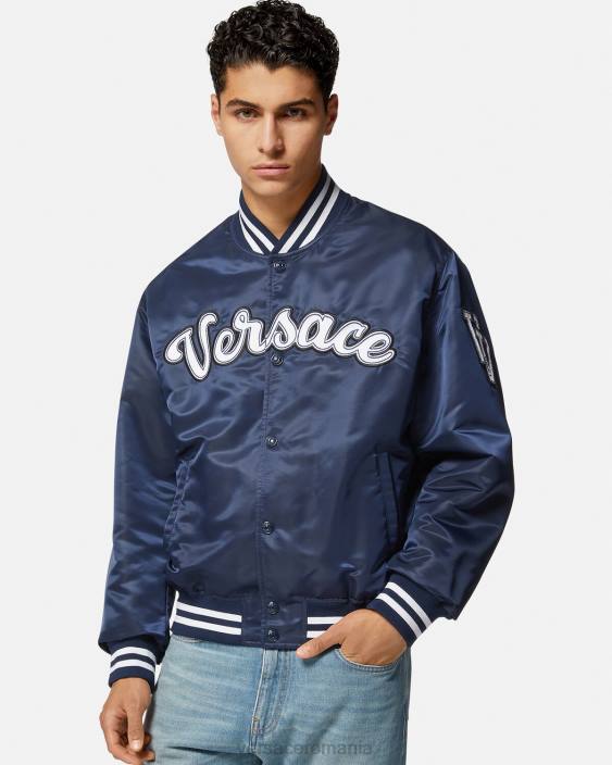 albastru jachetă bomber de nailon de varsity Versace bărbați îmbrăcăminte 40L61230