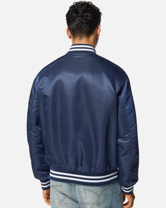 albastru jachetă bomber de nailon de varsity Versace bărbați îmbrăcăminte 40L61230