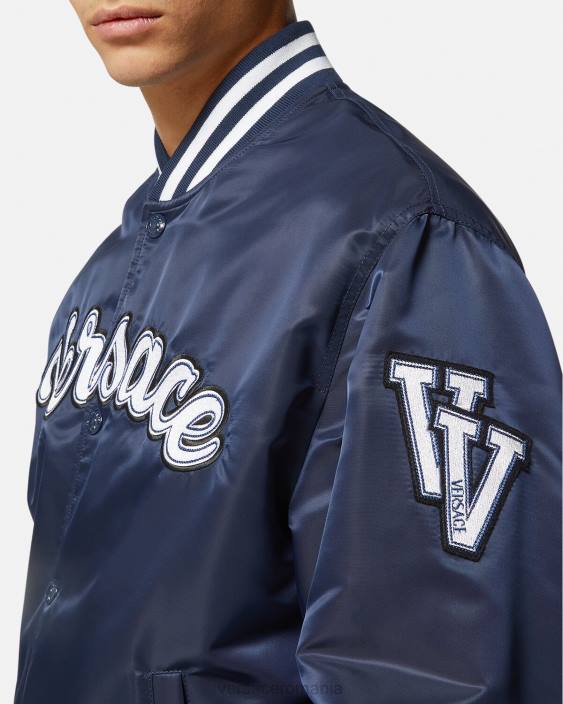 albastru jachetă bomber de nailon de varsity Versace bărbați îmbrăcăminte 40L61230