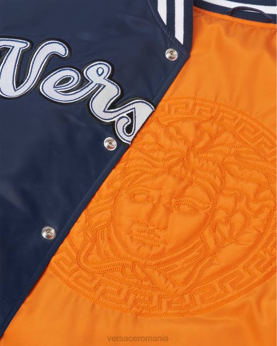 albastru jachetă bomber de nailon de varsity Versace bărbați îmbrăcăminte 40L61230
