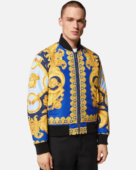 albastru si auriu jachetă bomber reversibilă barocco 660 Versace bărbați îmbrăcăminte 40L61240