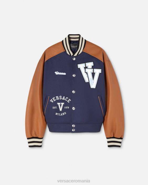 albastru si maro jachetă bomber cu logo-ul varsity Versace bărbați îmbrăcăminte 40L61257