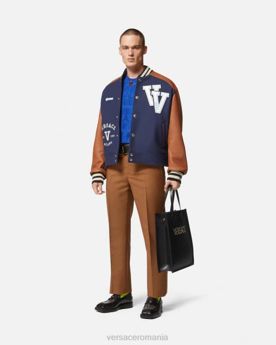 albastru si maro jachetă bomber cu logo-ul varsity Versace bărbați îmbrăcăminte 40L61257