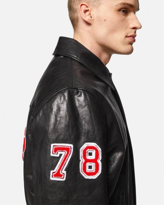 negru geaca de piele de varsity Versace bărbați îmbrăcăminte 40L61258