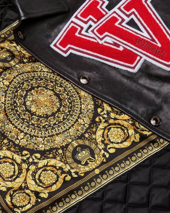 negru geaca de piele de varsity Versace bărbați îmbrăcăminte 40L61258