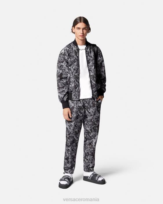 negru și imprimat geacă reversibilă cu logo couture Versace bărbați îmbrăcăminte 40L62415