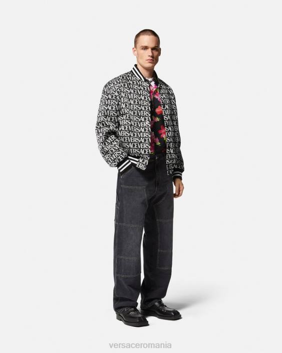 negru și imprimat jachetă bomber peste tot Versace bărbați îmbrăcăminte 40L61238