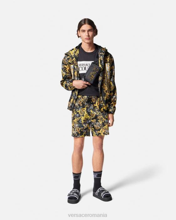 negru și imprimat jachetă de vânt cu logo couture Versace bărbați îmbrăcăminte 40L62414