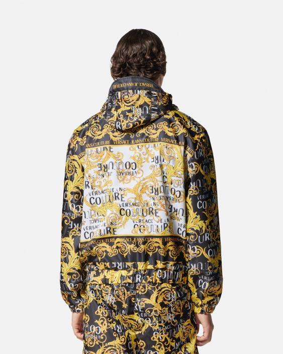 negru și imprimat jachetă de vânt cu logo couture Versace bărbați îmbrăcăminte 40L62414