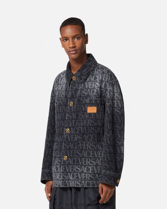 negru și imprimat jachetă din denim peste tot Versace bărbați îmbrăcăminte 40L61224