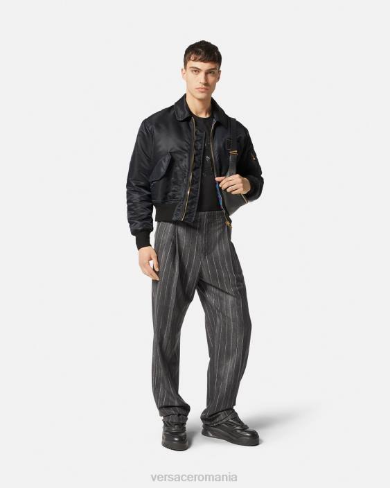 negru jachetă bomber cu plasture cu logo Versace bărbați îmbrăcăminte 40L61250