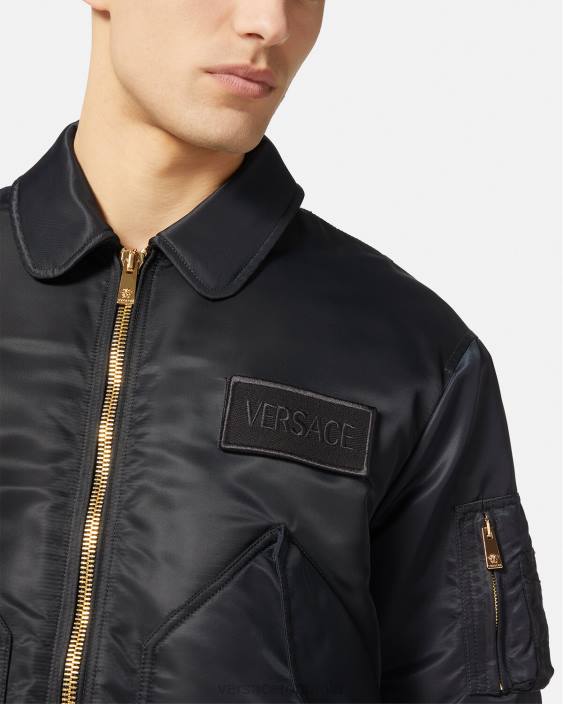 negru jachetă bomber cu plasture cu logo Versace bărbați îmbrăcăminte 40L61250