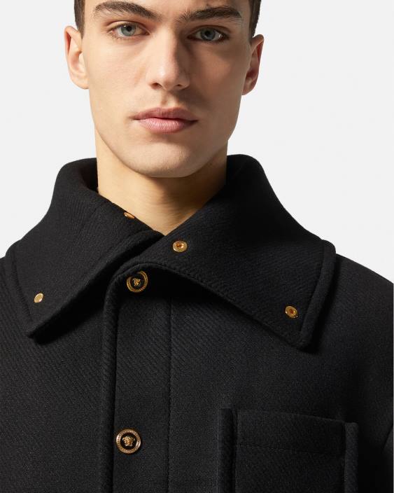 negru jachetă cu bluzon din lână medusa Versace bărbați îmbrăcăminte 40L61251