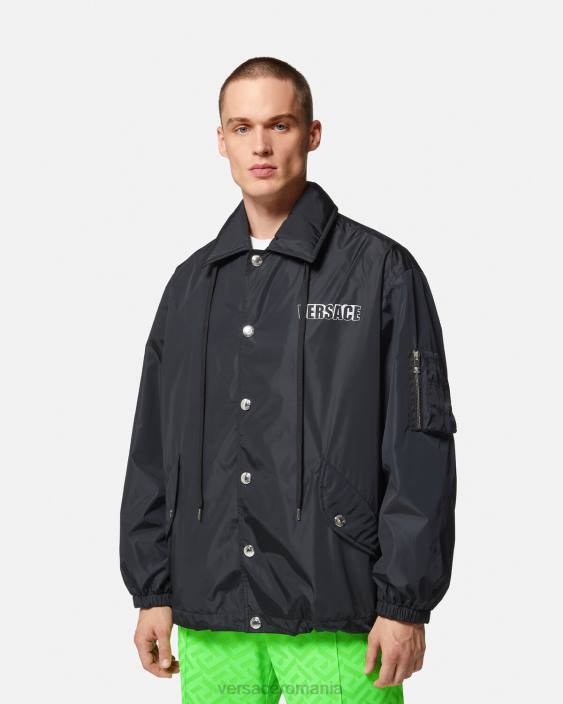 negru jachetă din nailon cu logo grafic Versace bărbați îmbrăcăminte 40L61243