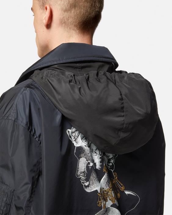 negru jachetă din nailon cu logo grafic Versace bărbați îmbrăcăminte 40L61243