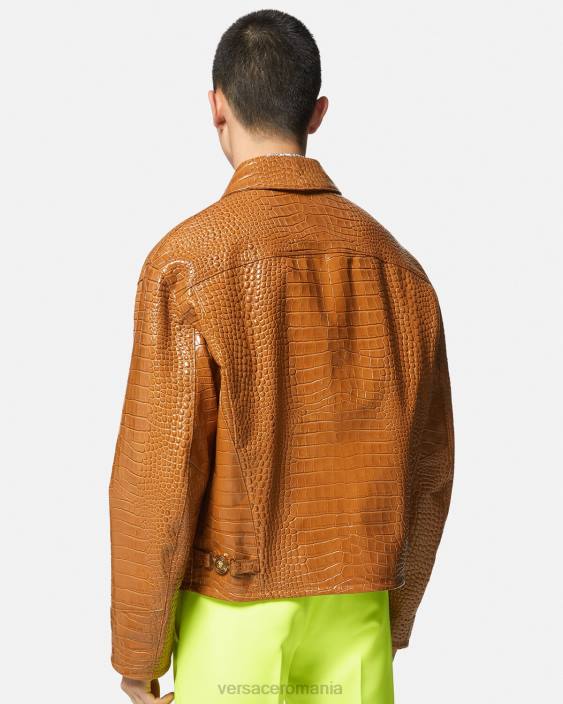 portocale geacă de bluzon din piele cu efect croco Versace bărbați îmbrăcăminte 40L61255