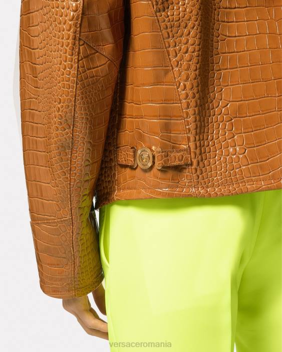 portocale geacă de bluzon din piele cu efect croco Versace bărbați îmbrăcăminte 40L61255