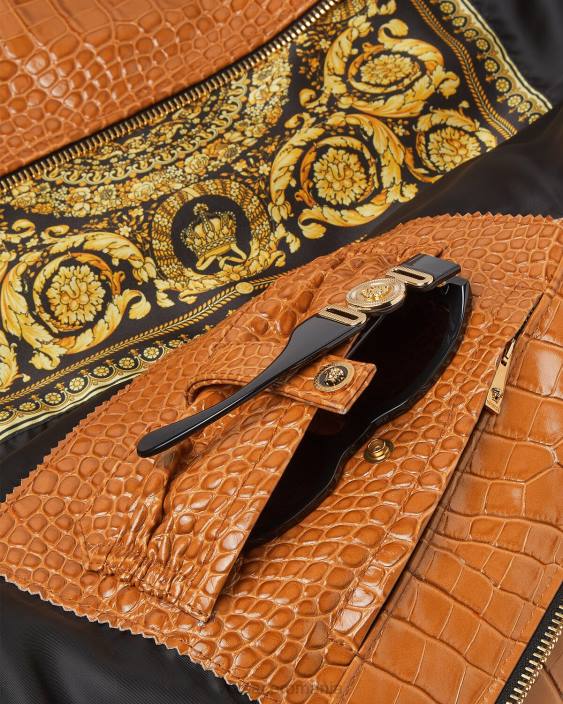 portocale geacă de bluzon din piele cu efect croco Versace bărbați îmbrăcăminte 40L61255