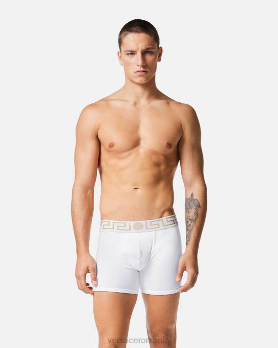 alb negru trunchi lungi cu bordura greca 2-pack Versace bărbați lenjerie intimă și îmbrăcăminte de plajă 40L61763