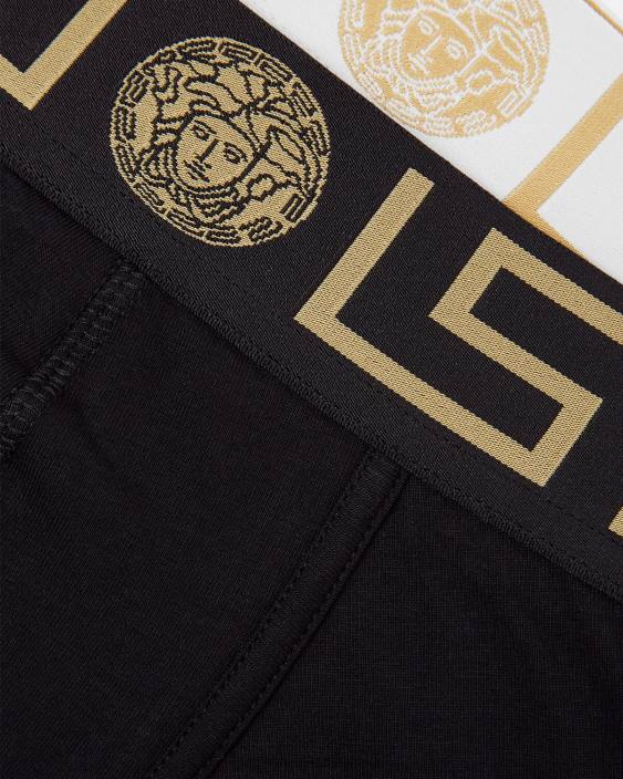 alb negru trunchi lungi cu bordura greca 2-pack Versace bărbați lenjerie intimă și îmbrăcăminte de plajă 40L61763