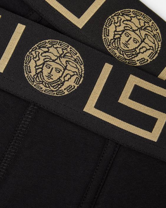 negru trunchi lungi cu bordura greca 2-pack Versace bărbați lenjerie intimă și îmbrăcăminte de plajă 40L61761